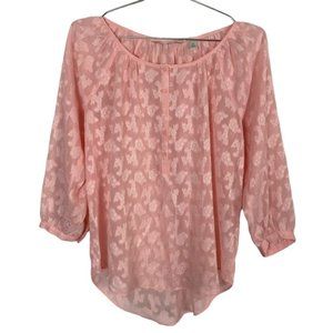 LC Lauren Conrad Powder Pink Floral Long Sleeve Blouse